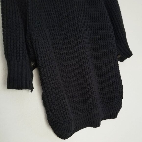 J.CREW Turtleneck Cotton Poncho M/L $155 Black Button 3/4 Sleeve Chunky Longline - Picture 13 of 16